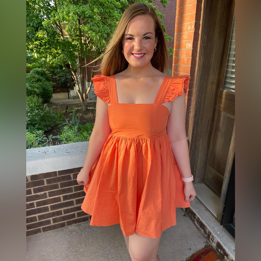 Pink Lily Orange Peplum Flutter Sleeve Mini Dress